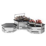 Honeycomb   module hexagonale, finisaje picioare cu aspect inox, negru sau lemn natur, blaturi de sticla, negre sau lemn