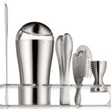 Trusa bar din inox, contine shaker, cleste gheata, strecuratoare, masura bar, lingurita lunga