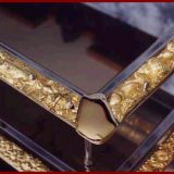 Elegance   fructiera inox, finisaj aurit in relief