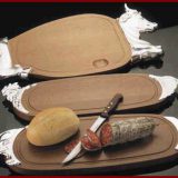 Elegance   tava prezentare si servire, inox, decoratiuni sugestive pentru continut executate  in relief, blat din lemn,