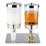 Sunday   juice dispenser, inox si sticla, 6 litri, variante cu un dispenser sau Duo cu doua dispensere pe un suport